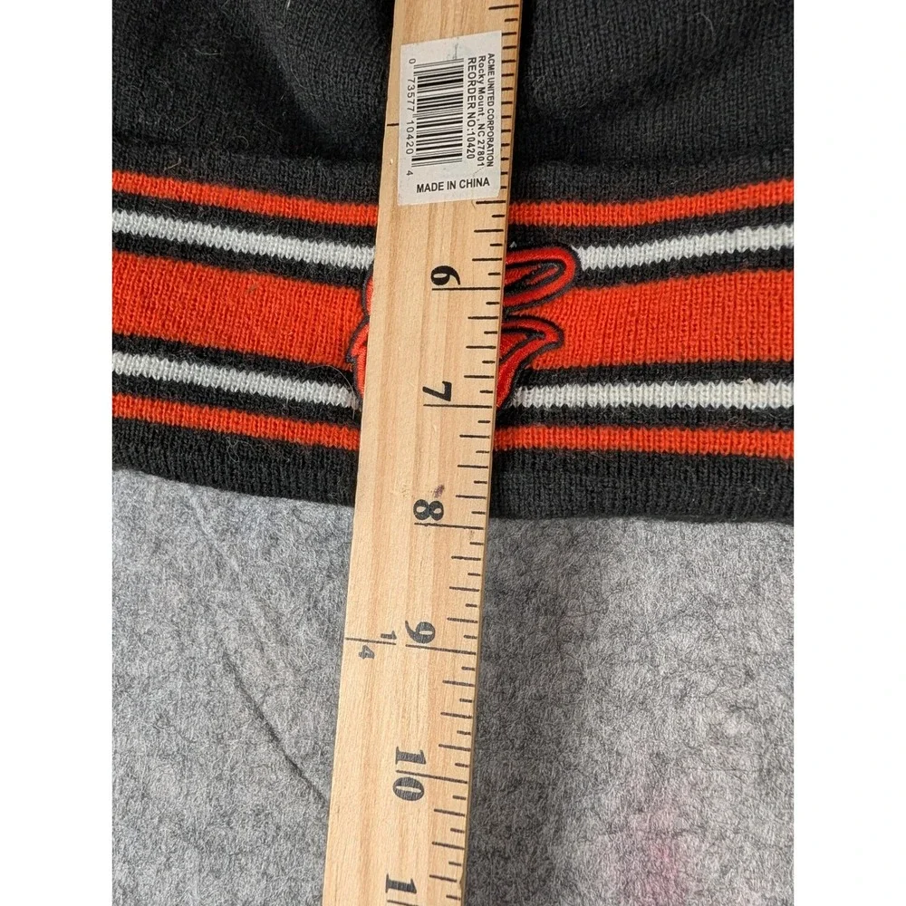 Baltimore Orioles MLB Knit Pom Beanie Hat Black Orange Striped Cartoon Bird Logo